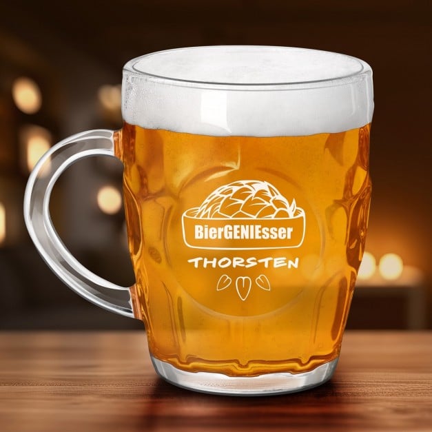 Bierkrug mit Gravur für einen Bierliebhaber zum Jubiläum