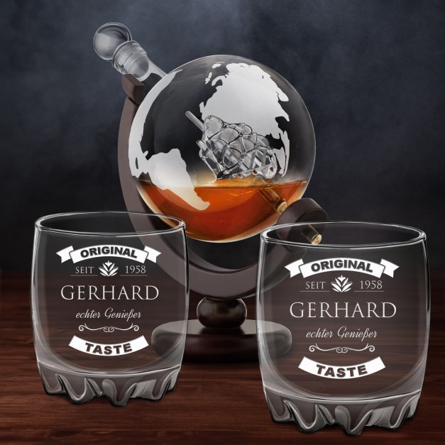 Whisky Karaffe in Globusform mit Schiff mit 2 Gläsern für einen Gentleman zum Geburtstag
