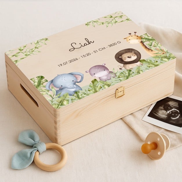 XL Kreative Erinnerungsbox aus Kiefernholz mit Aufruck für Ihr Baby zur Geburt