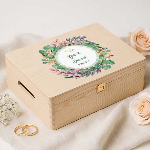 XL Kreative Erinnerungsbox aus Kiefernholz mit Aufruck für ein Traumpaar zur Hochzeit, zum Jahrestag