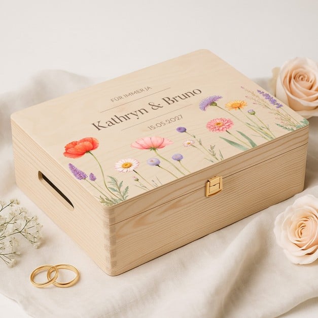 XL Kreative Erinnerungsbox aus Kiefernholz mit Aufruck für ein Ehepaar zur Hochzeit, zum Jahrestag
