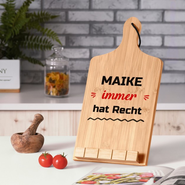 Buchständer in Form eines Küchenbretts mit Aufdruck für sie zum Geburtstag