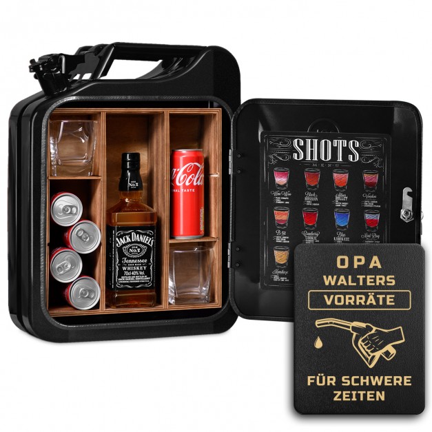 Schwarzer Minibar-Kanister mit Gravur für Ihren Großvater