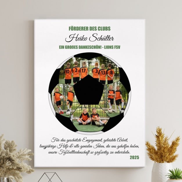 Fotoleinwand mit Aufdruck von eigenen Fotos für einen Fußballspieler Trainer