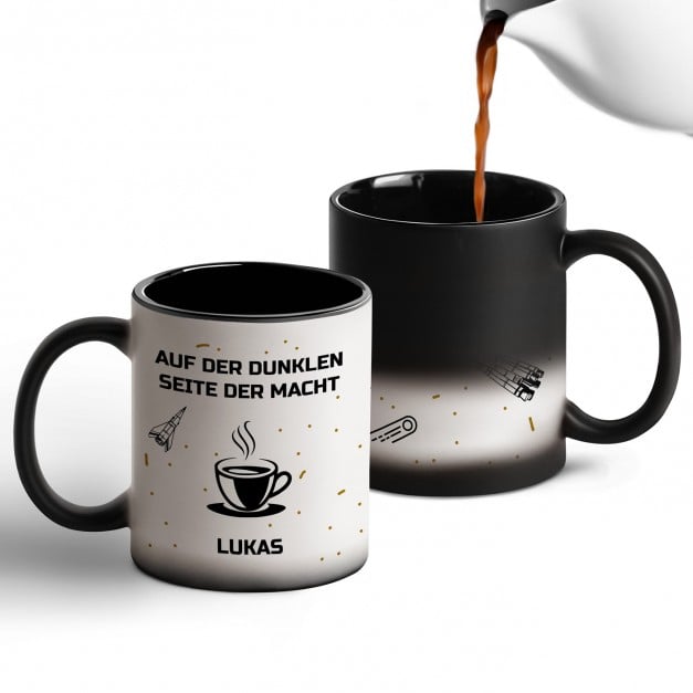 Zauberbecher mit magischem Aufdruck Schwarz-Weiß/Matt für einen Kaffeegenießer