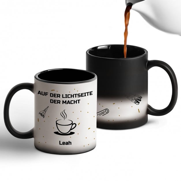 Zauberbecher mit magischem Aufdruck Schwarz-Weiß/Matt für sie zum Ehrentag