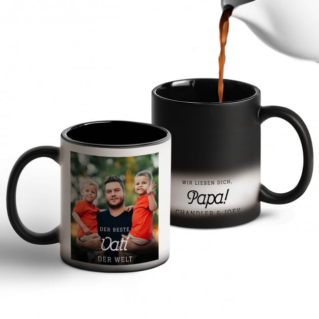 Zauberbecher mit magischem Aufdruck Schwarz-Weiß/Matt für Ihren Papa zum Vatertag