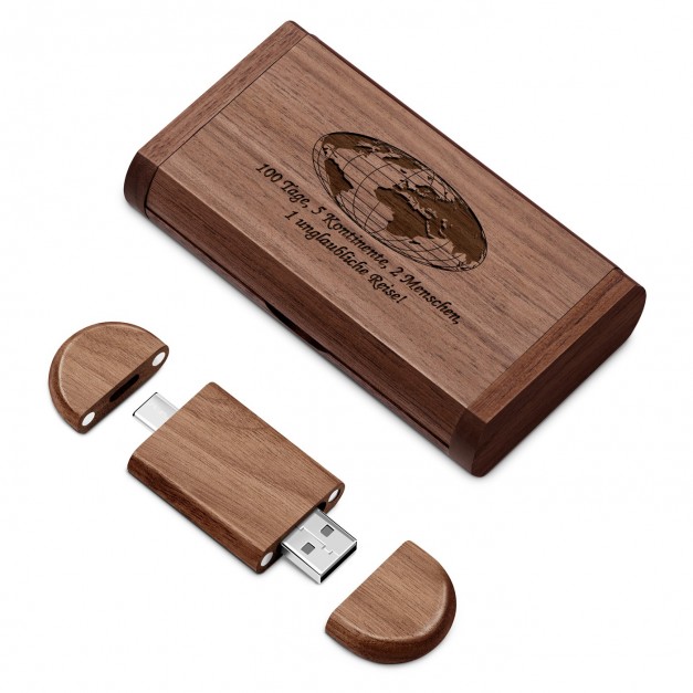 Hölzerner USB-Stick mit Gravur 64 GB für einen Reiseliebhaber