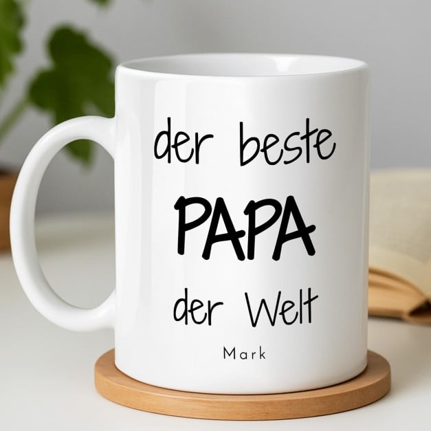 Kaffeebecher mit Aufdruck Weiß/Glänzend für Papa zum Vatertag