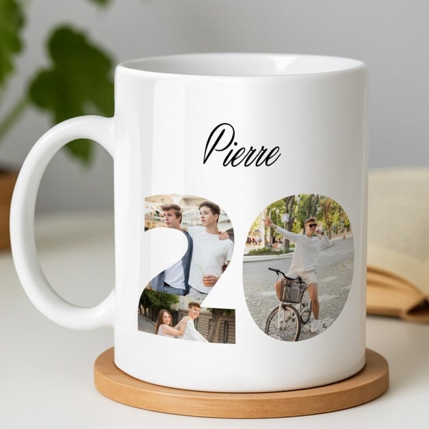 Kaffeebecher mit Aufdruck Weiß/Glänzend für ihn zum 20. Geburtstag