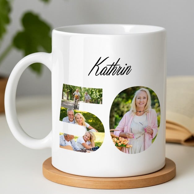 Kaffeebecher mit Aufdruck Weiß/Glänzend für sie zum 50. Geburtstag