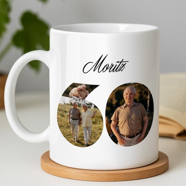 Kaffeebecher mit Aufdruck Weiß/Glänzend für ihn zum 60. Geburtstag