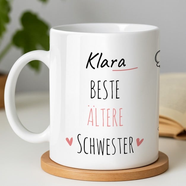 Kaffeebecher mit Aufdruck Weiß/Glänzend für Ihre Schwester zum Geburtstag