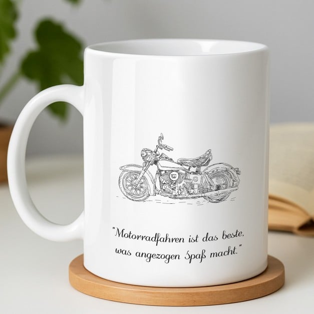 Kaffeebecher mit Aufdruck Weiß/Glänzend für einen Motorradfahrer