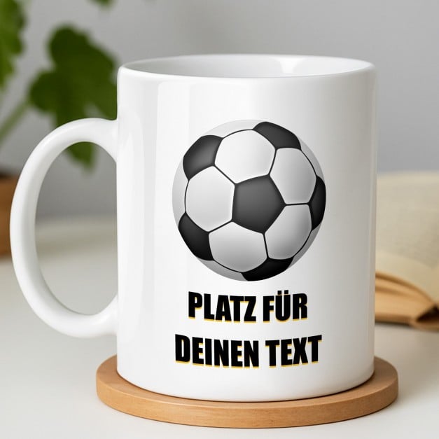 Kaffeebecher mit Aufdruck Weiß/Glänzend für einen Fußballspieler zum Geburtstag