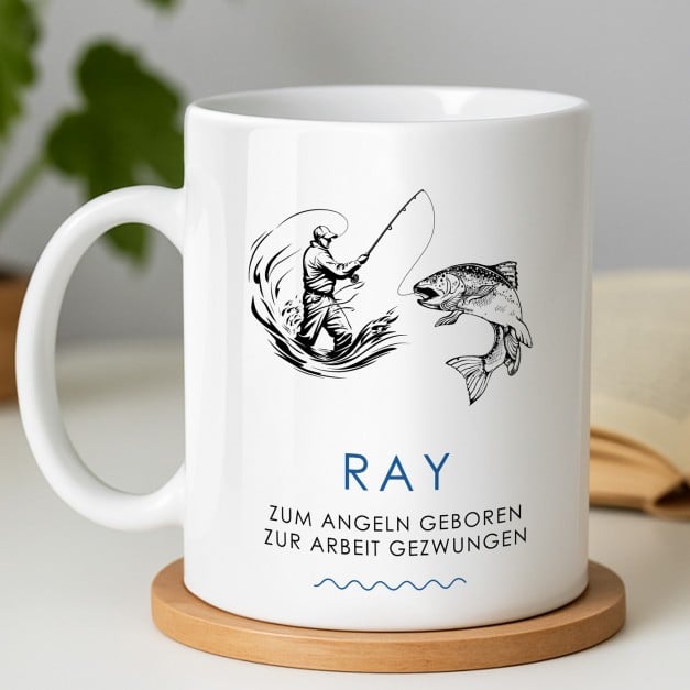 Kaffeebecher mit Aufdruck Weiß/Glänzend für einen Angler