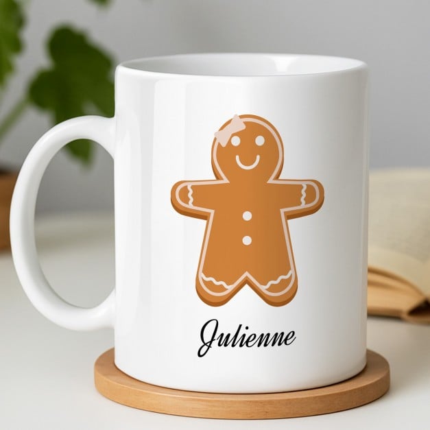 Kaffeebecher mit Aufdruck Weiß/Glänzend für sie mit einem Lebkuchen zum Weihnachtsfest zum Nikolaus