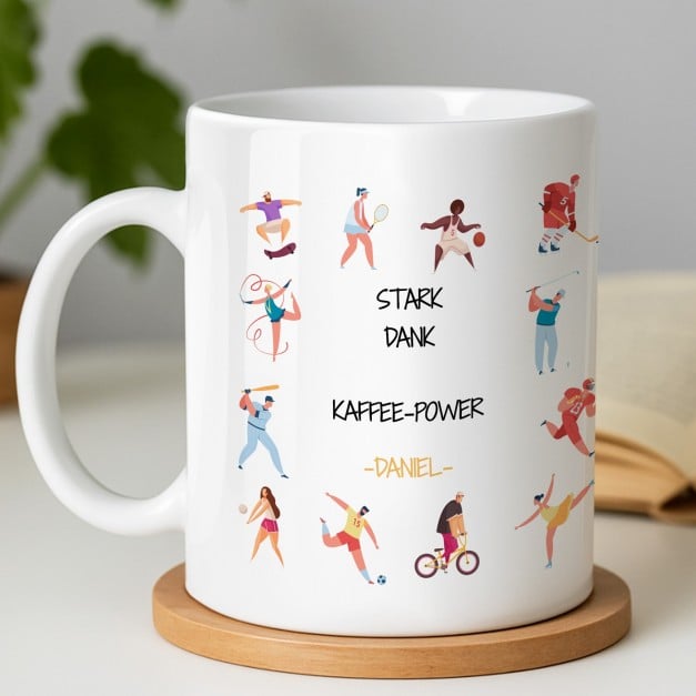Kaffeebecher mit Aufdruck Weiß/Glänzend für einen Sportler zum Geburtstag