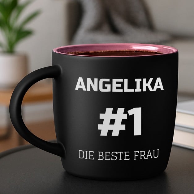 Keramikbecher mit Gravur Schwarz/Matt und Pink für Ihre Freundin