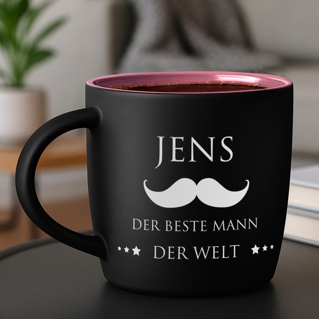 Keramikbecher mit Gravur Schwarz/Matt und Pink für Ihren Freund zum Geburtstag