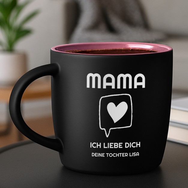 Keramikbecher mit Gravur Schwarz/Matt und Pink für Ihre Mutter