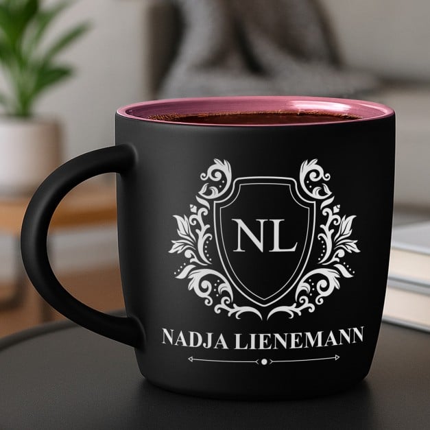 Keramikbecher mit Gravur Schwarz/Matt und Pink für sie zum Geburtstag