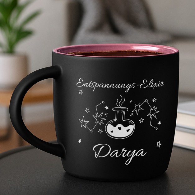 Keramikbecher mit Gravur Schwarz/Matt und Pink für sie