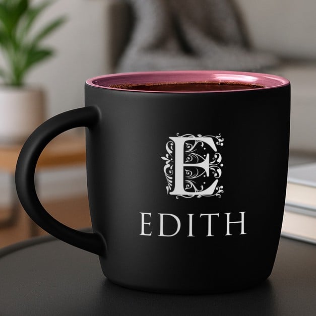 Keramikbecher mit Gravur Schwarz/Matt und Pink für sie zum Geburtstag