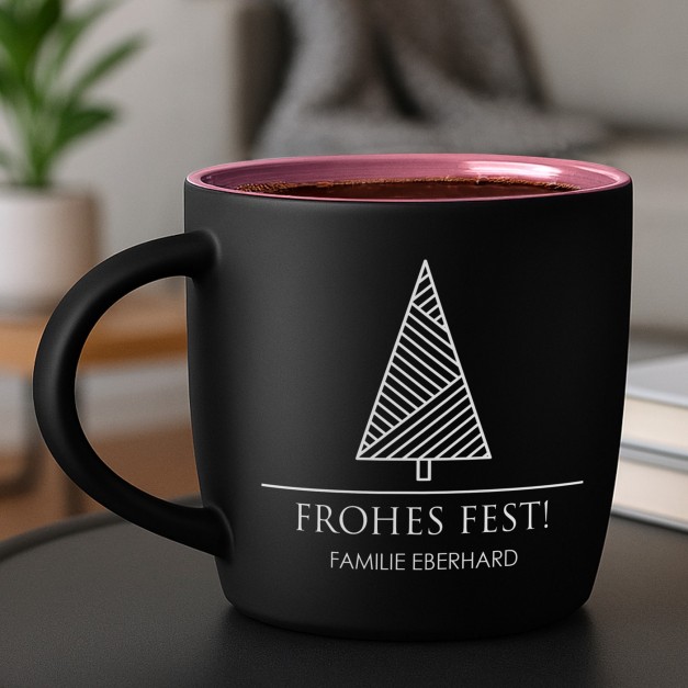 Keramikbecher mit Gravur Schwarz/Matt und Pink zum Weihnachtsfest