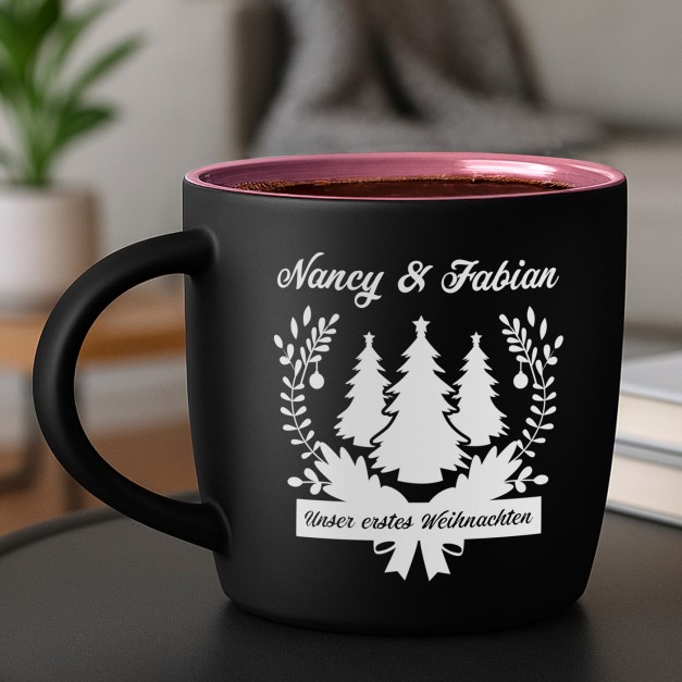 Keramikbecher mit Gravur Schwarz/Matt und Pink für sie ihn zum Weihnachtsfest