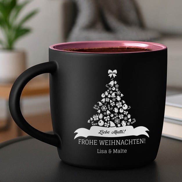 Keramikbecher mit Gravur Schwarz/Matt und Pink für Ihre Mutter zu Weihnachten