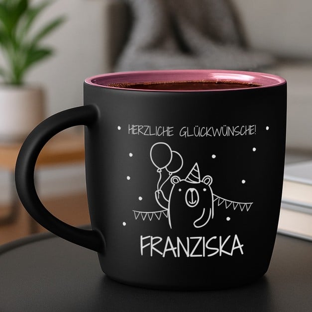 Keramikbecher mit Gravur Schwarz/Matt und Pink für Ihre Tochter zum Geburtstag