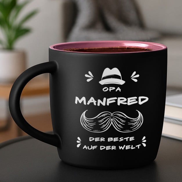 Keramikbecher mit Gravur Schwarz/Matt und Pink für Ihren Opa zum Geburtstag