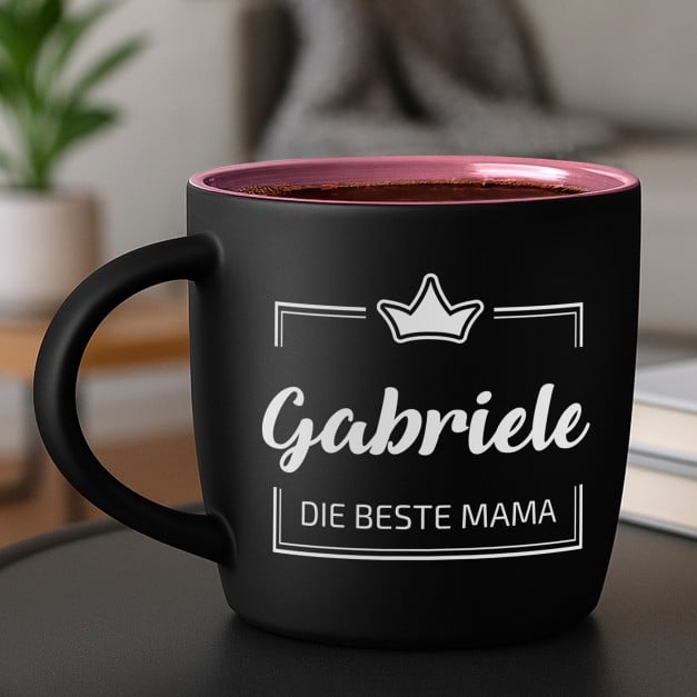Keramikbecher mit Gravur Schwarz/Matt und Pink zum Muttertag