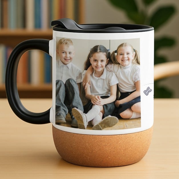 Kaffeebecher mit Foto Weiß/Glänzend mit Korkboden für eine Lehrerin