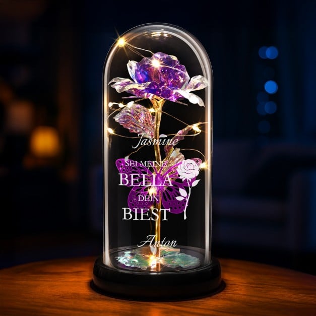 Ewige Rose in Glaskuppel mit LED-Lichtern mit Gravur für Ihre Freundin Ehefrau