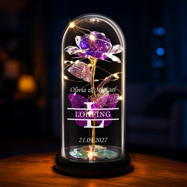 Ewige Rose in Glaskuppel mit LED-Lichtern mit Gravur für Ihre Eltern als Dankeschön