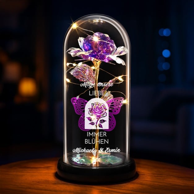 Ewige Rose in Glaskuppel mit LED-Lichtern mit Gravur für ein Paar Ihren Ehemann Ihre Ehefrau zum Hochzeitstag