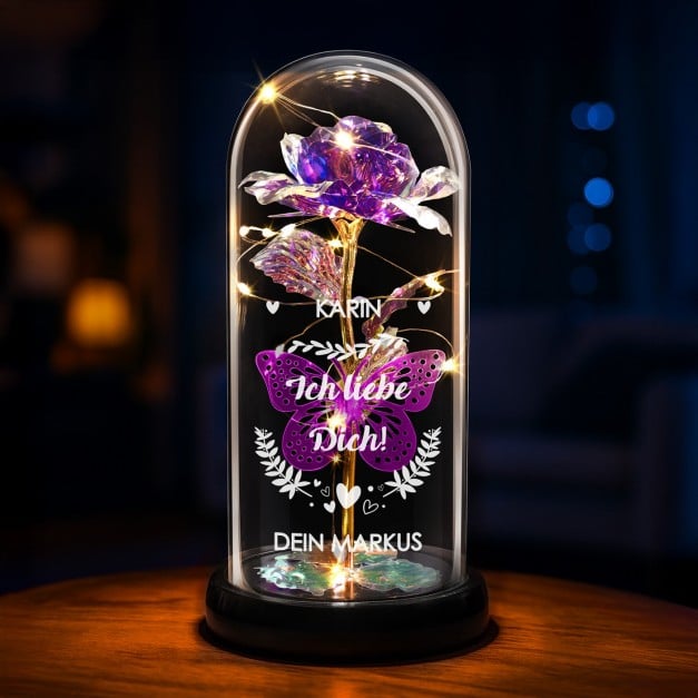 Ewige Rose in Glaskuppel mit LED-Lichtern mit Gravur für sie zum Geburtstag Jahrestag
