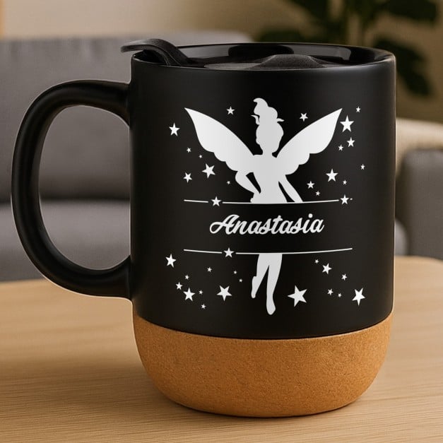 Kaffeebecher mit Aufdruck Schwarz/Matt mit Korkboden für ein Mädchen zum Kindertag