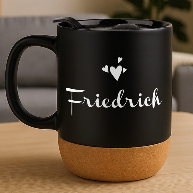 Kaffeebecher mit Aufdruck Schwarz/Matt mit Korkboden für Ihren Ehemann Freund zum Valentinstag Hochzeitstag Ehrentag