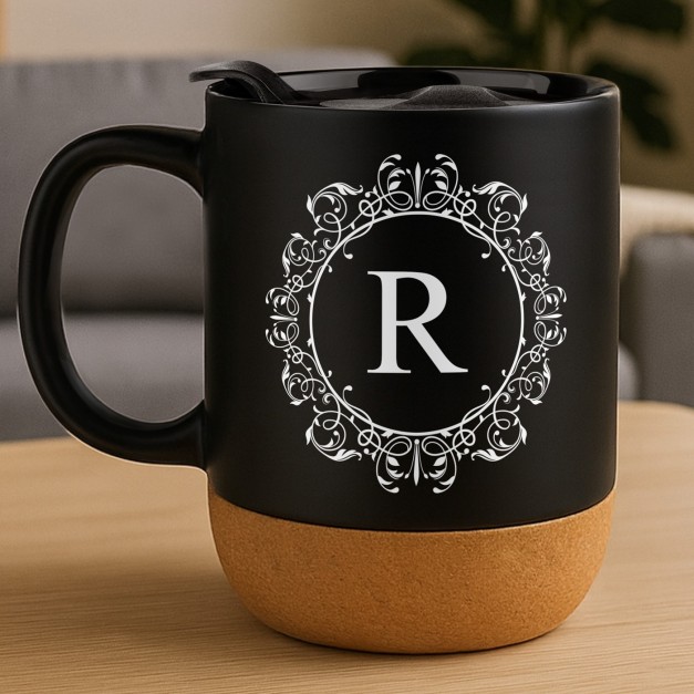 Kaffeebecher mit Aufdruck Schwarz/Matt mit Korkboden für sie, für ihn zum Geburtstag, Ehrentag