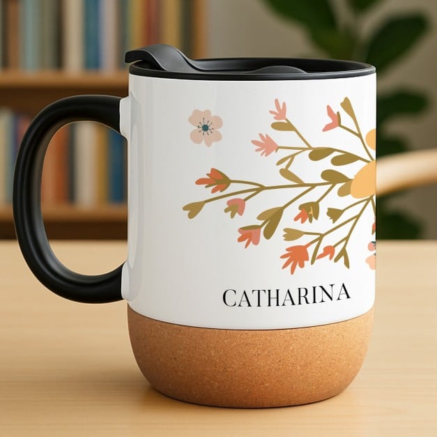Kaffeebecher mit Foto Weiß/Glänzend mit Korkboden für Ihre Freundin zum Frauentag