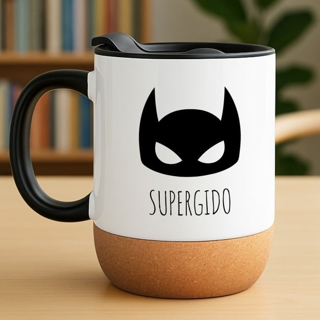 Kaffeebecher mit Foto Weiß/Glänzend mit Korkboden für einen Superheld