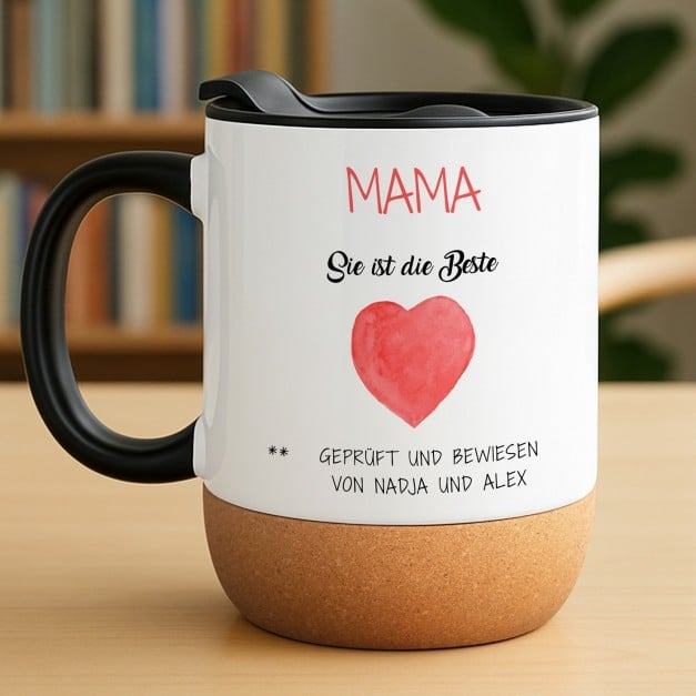 Kaffeebecher mit Foto Weiß/Glänzend mit Korkboden für Ihre Mutter zum Geburtstag