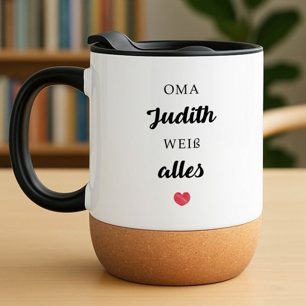 Kaffeebecher mit Foto Weiß/Glänzend mit Korkboden für Ihre Oma