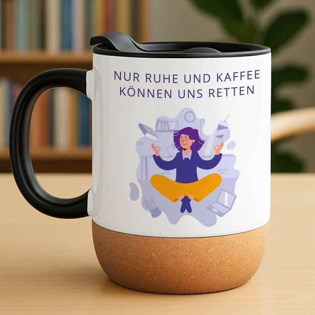Kaffeebecher mit Foto Weiß/Glänzend mit Korkboden für eine Lehrerin