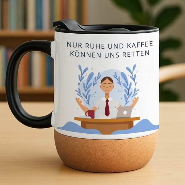 Kaffeebecher mit Foto Weiß/Glänzend mit Korkboden für einen Lehrer