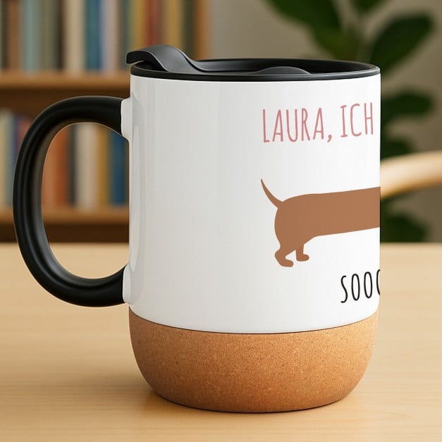 Kaffeebecher mit Foto Weiß/Glänzend mit Korkboden für eine Hundeliebhaberin