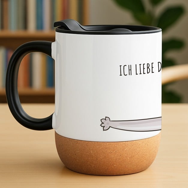 Kaffeebecher mit Foto Weiß/Glänzend mit Korkboden für eine Katzenliebhaberin